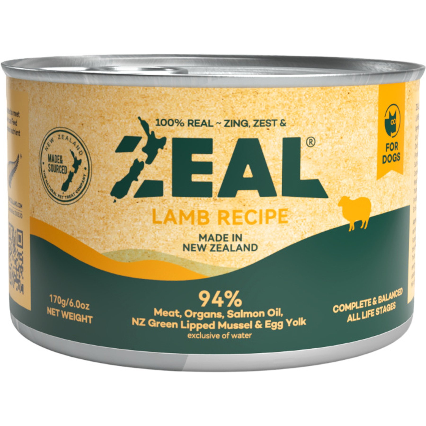 ZEAL New Zealand Lamb Recipe High Protein Grain-Free Wet Dog Food, 6-oz can, case of 12