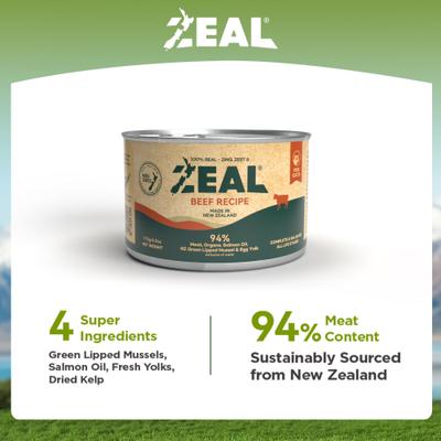 Show full view: ZEAL New Zealand Beef Recipe High Protein Grain-Free Wet Cat Food, 3.17-oz can, case of 24 slide 5 of 9