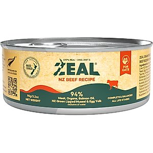 ZEAL New Zealand Beef Recipe High Protein Grain-Free Wet Cat Food, 3.17-oz can, case of 24
