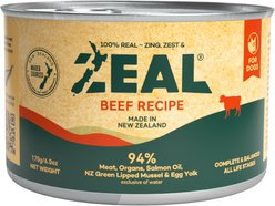 ZEAL New Zealand Beef Recipe High Protein Grain-Free Wet Dog Food, 6-oz can, case of 12