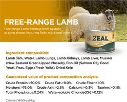 ZEAL New Zealand Lamb Recipe High Protein Grain-Free Wet Cat Food, 3.17-oz can, case of 24 slide 2 of 7