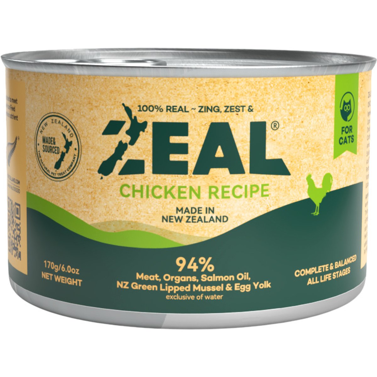 ZEAL New Zealand Chicken Recipe High Protein Grain-Free Wet Cat Food, 6-oz can, case of 12