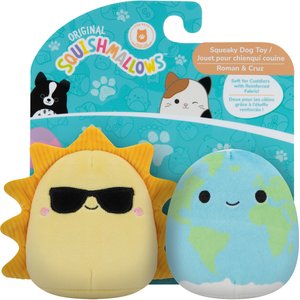 Squishmallows Solar Ramen & Cruz Squeaky Plush Dog Toy, 3.5-in, 2 count
