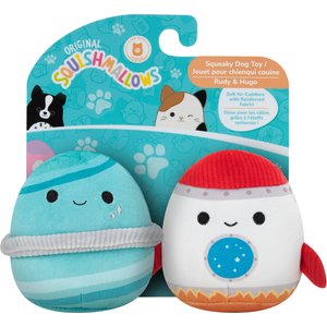 Squishmallows Space Rudy & Hugo Squeaky Plush Dog Toy, 3.5-in, 2 count