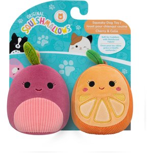 Squishmallows Fruit Cherry & Celia Squeaky Plush Dog Toy, 3.5-in, 2 count
