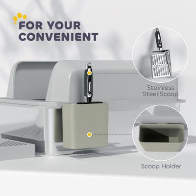 Show full view: PawHut High Sided Stainless Steel Cat Litter Box with Metal Scoop & Holder, Light Gray, 23.7-in slide 7 of 9