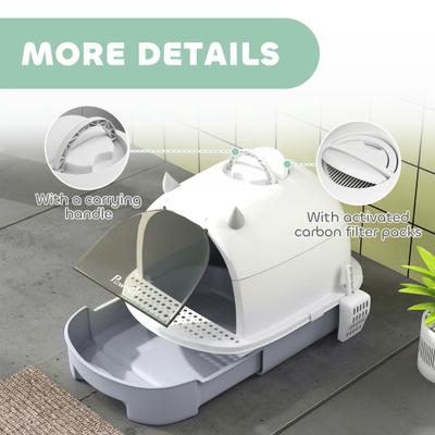 Show full view: PawHut Covered Cat Litter Box with Lid & Scoop, 20.5-in, Gray slide 7 of 9