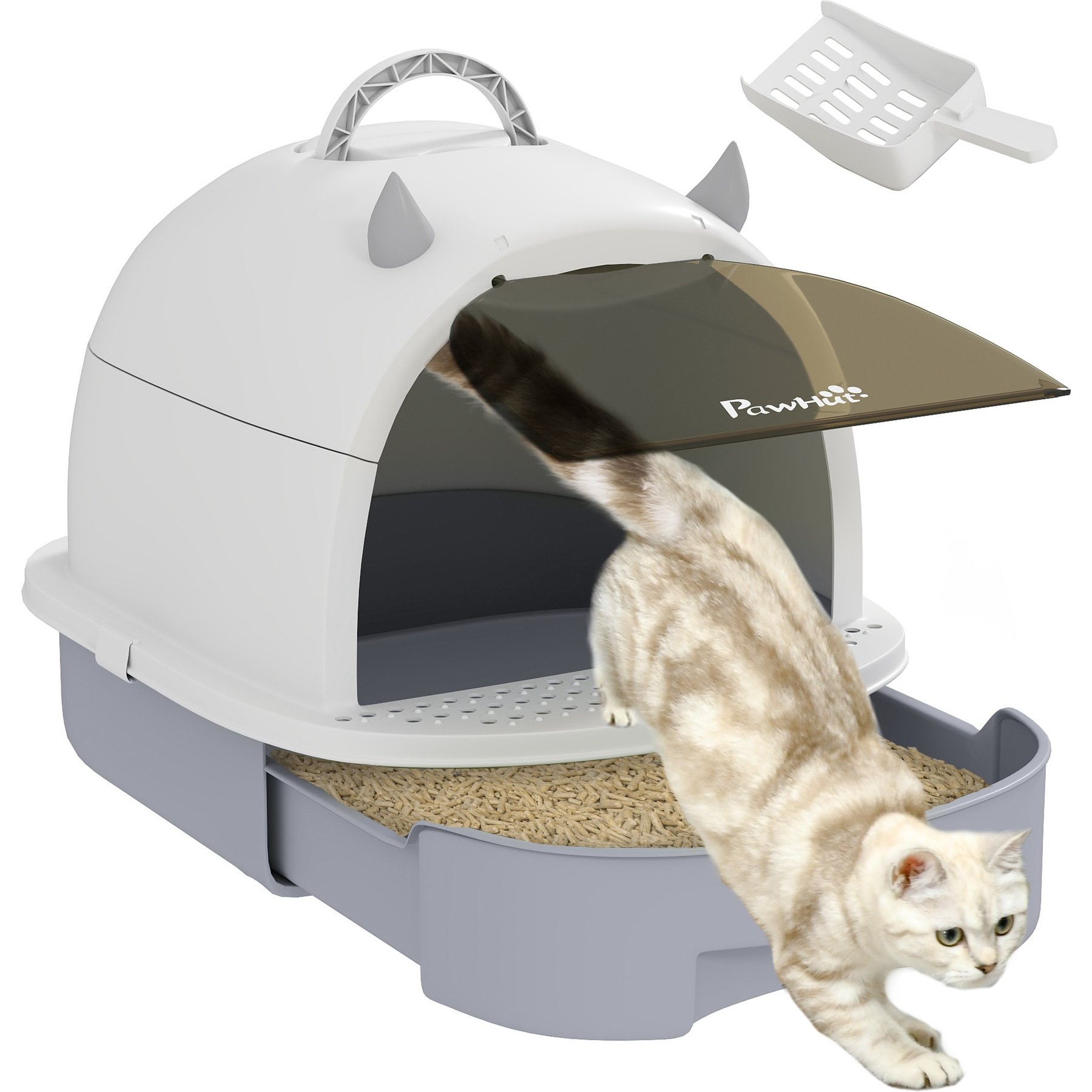 PawHut Covered Cat Litter Box with Lid & Scoop, 20.5-in, Gray
