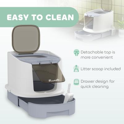 Show full view: PawHut Enclosed Drawer Cat Litter Box with Scoop, Gray, 20.7-in slide 6 of 10