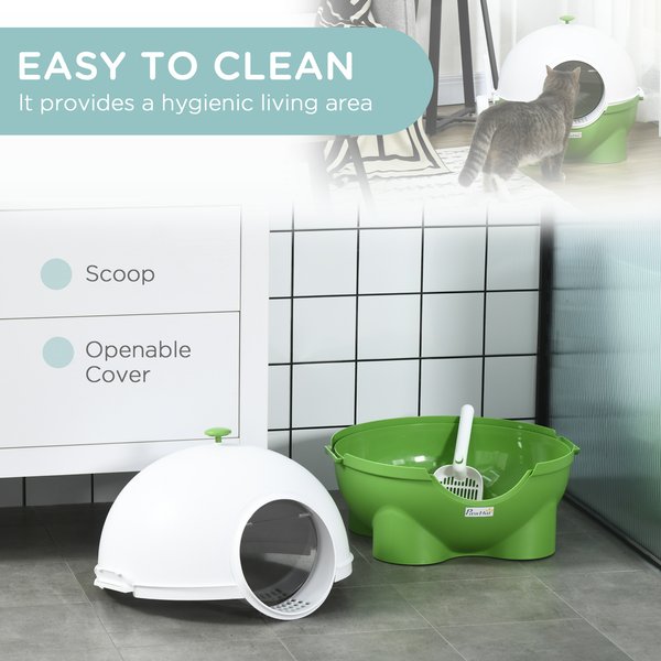 PawHut Hooded Cat Litter Box with Lid & Scoop, Dark Green, 20.9-in