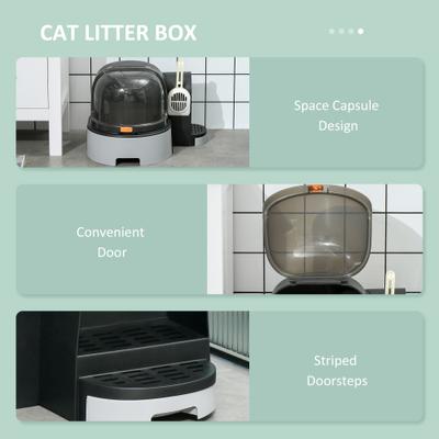 Show full view: PawHut Covered Cat Litter Box with Scoop, Gray, 23.6-in slide 7 of 9