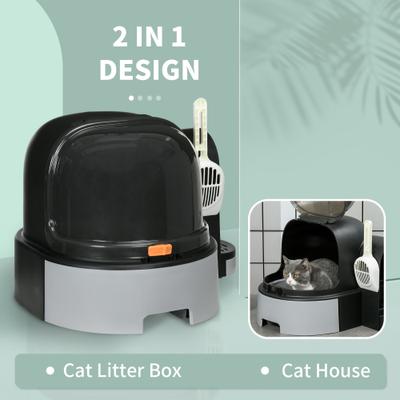 Show full view: PawHut Covered Cat Litter Box with Scoop, Gray, 23.6-in slide 4 of 9