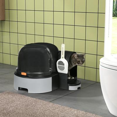 Show full view: PawHut Covered Cat Litter Box with Scoop, Gray, 23.6-in slide 2 of 9