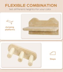 PawHut Scratching Post, Perches & Ladder Wall Mounted Cat Wall Shelves, Beige slide 2 of 9