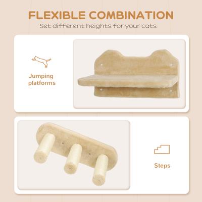 Show full view: PawHut Scratching Post, Perches & Ladder Wall Mounted Cat Wall Shelves, Beige slide 5 of 9