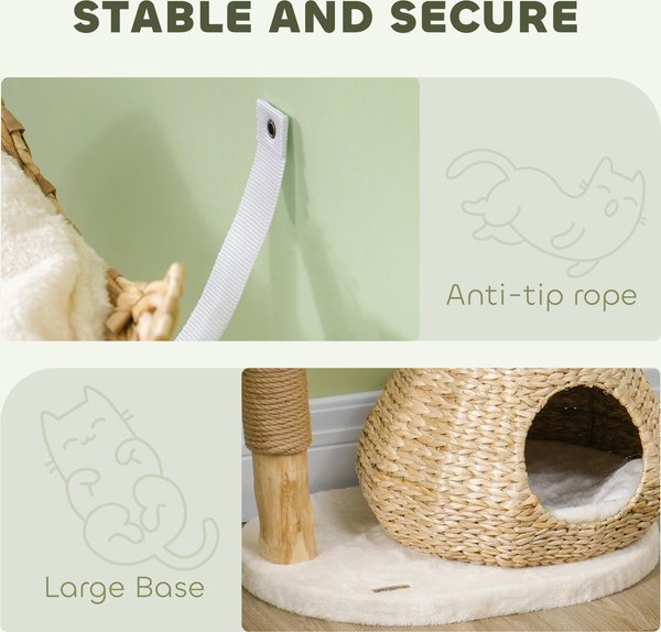 PawHut Wooden Cat Scratching Posts 41-in Plush Cat Tree & Condo, Cream White