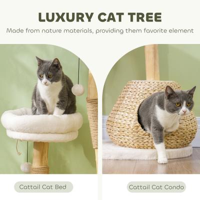 Show full view: PawHut Wooden Cat Scratching Posts 41-in Plush Cat Tree & Condo, Cream White slide 5 of 9