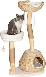 PawHut Wooden Cat Scratching Posts 41-in Plush Cat Tree & Condo, Cream White slide 1 of 9