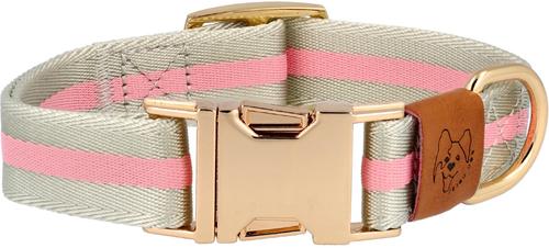 Show full view: JEJOU DOG Pink Stripes Walk Set Dog Collar & Leash, Pink, Small slide 2 of 6