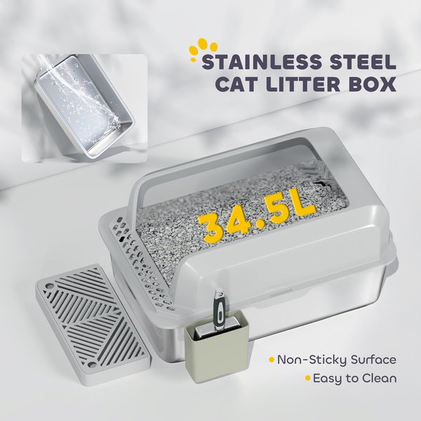 PawHut Stainless Steel Cat Litter Box