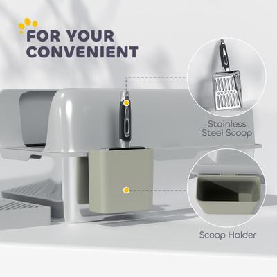 Show full view: PawHut High Sided Stainless Steel Cat Litter Box with Metal Scoop, Light Gray, 23.7-in slide 7 of 9