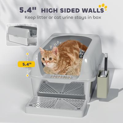 Show full view: PawHut High Sided Stainless Steel Cat Litter Box with Metal Scoop, Light Gray, 23.7-in slide 4 of 9