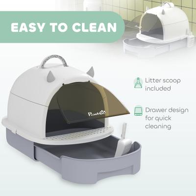 Show full view: PawHut Covered Cat Litter Box with Lid & Scoop, 20.5-in, Gray slide 5 of 9