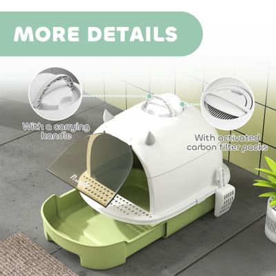 Show full view: PawHut Covered Cat Litter Box with Lid & Scoop, 20.5-in, Green slide 7 of 9