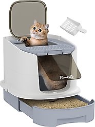PawHut Enclosed Drawer Cat Litter Box with Scoop, Gray, 20.7-in