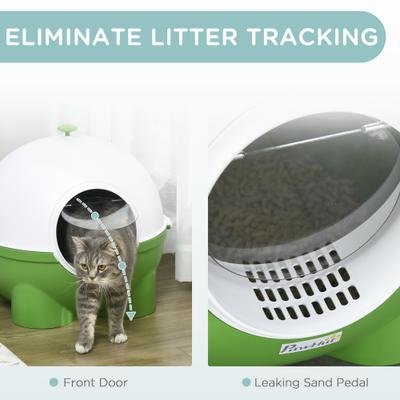 Show full view: PawHut Hooded Cat Litter Box with Lid & Scoop, Dark Green, 20.9-in slide 4 of 9