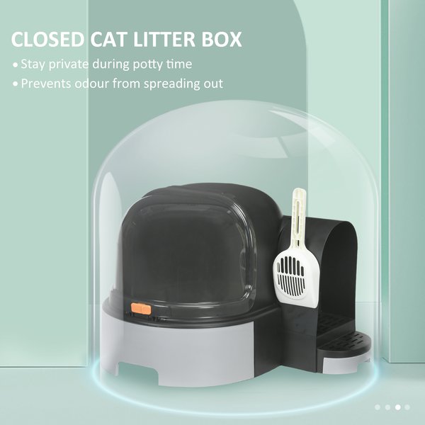 PawHut Covered Cat Litter Box with Scoop, Gray, 23.6-in