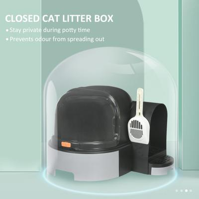 Show full view: PawHut Covered Cat Litter Box with Scoop, Gray, 23.6-in slide 6 of 9