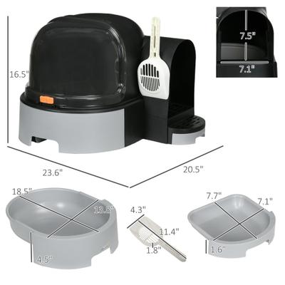 Show full view: PawHut Covered Cat Litter Box with Scoop, Gray, 23.6-in slide 3 of 9