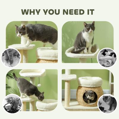 Show full view: PawHut Activity Center 31-in Cat Tree Tower, Cream White slide 7 of 11