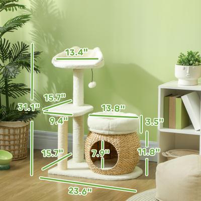 Show full view: PawHut Activity Center 31-in Cat Tree Tower, Cream White slide 4 of 11