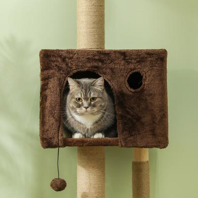 Show full view: PawHut 89 to 104-in Adjustable Height Plush Floor-to-Ceiling Cat Tree & Condo, Brown slide 9 of 9
