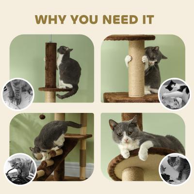 Show full view: PawHut 89 to 104-in Adjustable Height Plush Floor-to-Ceiling Cat Tree & Condo, Brown slide 8 of 9