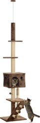 PawHut 89 to 104-in Adjustable Height Plush Floor-to-Ceiling Cat Tree & Condo, Brown