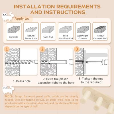 Show full view: PawHut Scratching Post, Perches & Ladder Wall Mounted Cat Wall Shelves, Beige slide 7 of 9