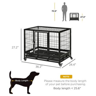 PawHut Heavy Duty Double Door Lockable Wheels Dog Crate, Black