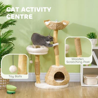 Show full view: PawHut Wooden Cat Scratching Posts 41-in Plush Cat Tree & Condo, Cream White slide 4 of 9