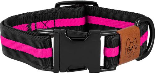 Show full view: JEJOU DOG Neon Pink Stripes Walk Set Dog Collar & Leash, Neon Pink, Medium slide 2 of 6