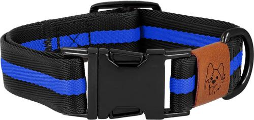 Show full view: JEJOU DOG Neon Blue Stripes Walk Set Dog Collar & Leash, Neon Blue, Medium slide 2 of 6