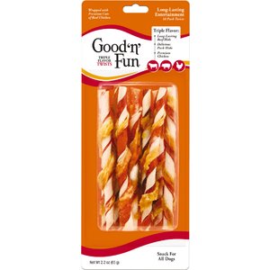 Good 'n' Fun Triple Flavor Twist Sticks Pork, Beef & Chicken Dog Treat Chew, 10 count