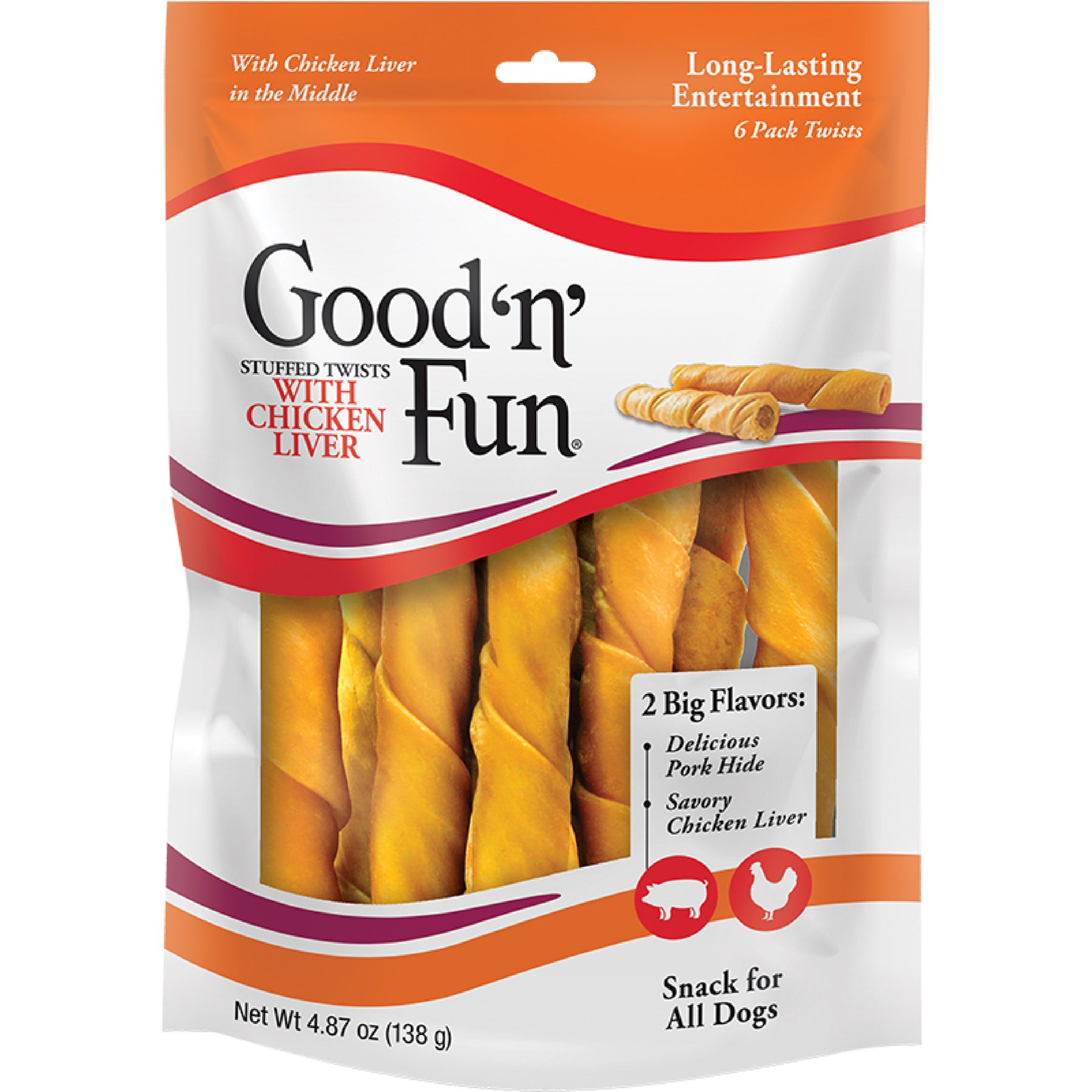 Good 'n' Fun Stuffed Liver Twists Chicken/Liver/Pork Dog Chews, 6 ct