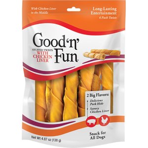 Good 'n' Fun Stuffed Twists with Chicken Liver & Pork Dog Treat Chew, 6 count
