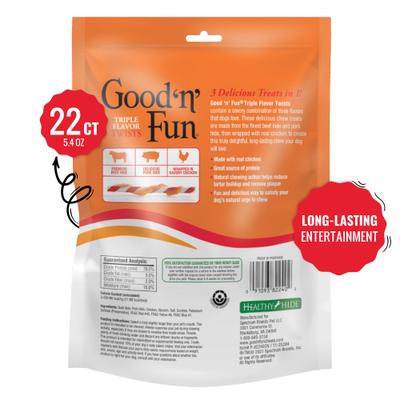 Show full view: Good 'n' Fun Triple Flavor Twist Sticks Pork, Beef & Chicken Dog Treat Chew, 22 count slide 3 of 10