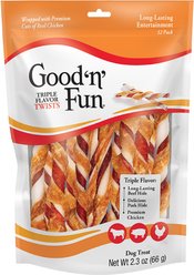 Good 'n' Fun Triple Flavor Twist Sticks Pork, Beef & Chicken Dog Treat Chew, 12 count