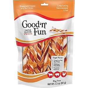 Good 'n' Fun Triple Flavor Twist Sticks Pork, Beef & Chicken Dog Treat Chew, 12 count