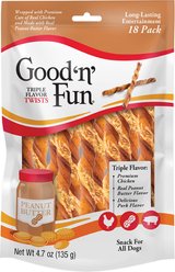 Good 'n' Fun Triple Flavor Twists Sticks Chicken, Peanut Butter & Pork Dog Treat Chew, 18 count